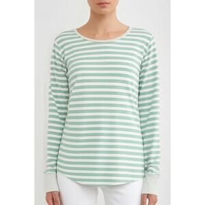 J.CREW Shirt Womens Size L Green White Stripes Casual Long Sleeve Classic Preppy